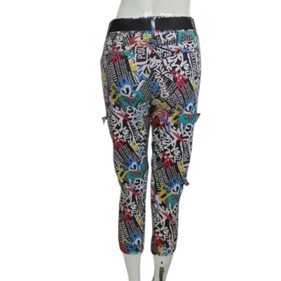 VIP Crop Joggers, 3/4, Graffiti, Faux Cargo, Elastic Waist/Cuffs, Belt, VINTAGE - Picture 6 of 13